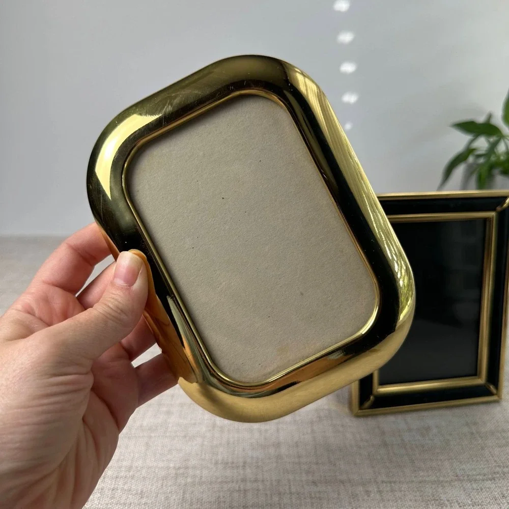 Vintage Brass Picture Frames Set of 2 4x6 Gold Black Korea Hollywood Regency